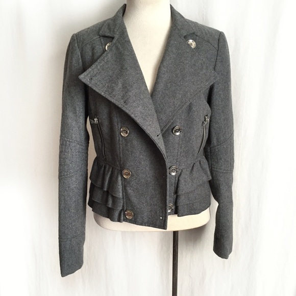 Express Gray Ruffled Bottom Wool Jacket - Picture 2 of 8